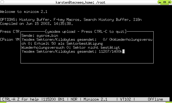 Bild: Filetransfer mit minicom
